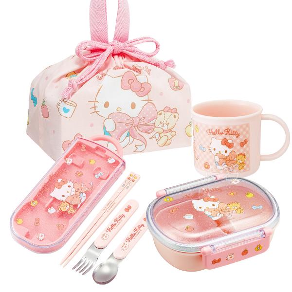 キティ　ランチグッズ　弁当箱　トリオセット　水筒　コップ　クロス　巾着袋　レトロ キティ ランチグッズ 弁当箱 トリオセット 水筒 コップ クロス