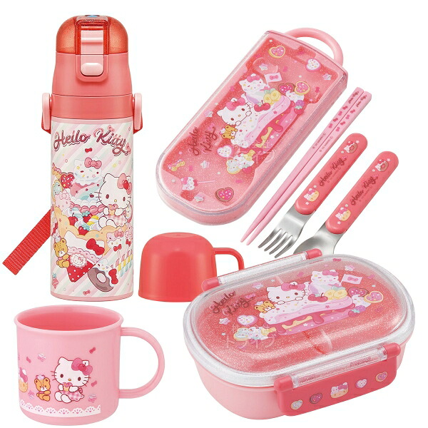 【4月下旬入荷予定】ハローキティ 26 お買得４点セット お弁当箱 中子付 360ml トリオ コップ 2WAY水筒