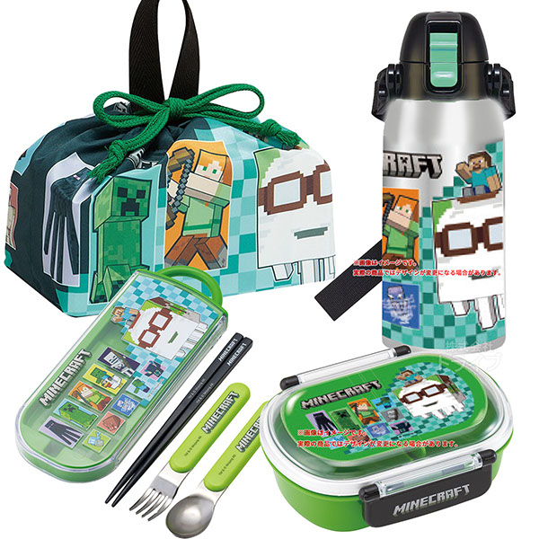 【4月下旬入荷予定】マインクラフト 26 お買得４点セット お弁当箱 中子付 360ml トリオ 巾着 水筒600ml