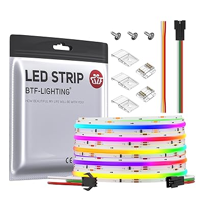 FCOB WS2811 IC RGB IC LEDテープライト 高密度 フレキシブル 均一光 5M 720LEDs/m 3PIN RGBIC 100IC 幅12mm ス