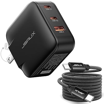 65W USB C 急速充電器 PSE済み 3ポート GaN 充電ブロック 折りたたみ式プラグ付き 2m USB C ケーブル