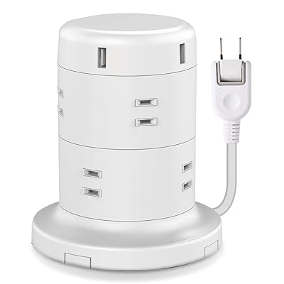 電源タップ タワー型 延長コード [ 8個口 & USB×5ポート ] 固定パーツ付 雷ガード ほこりシャッ