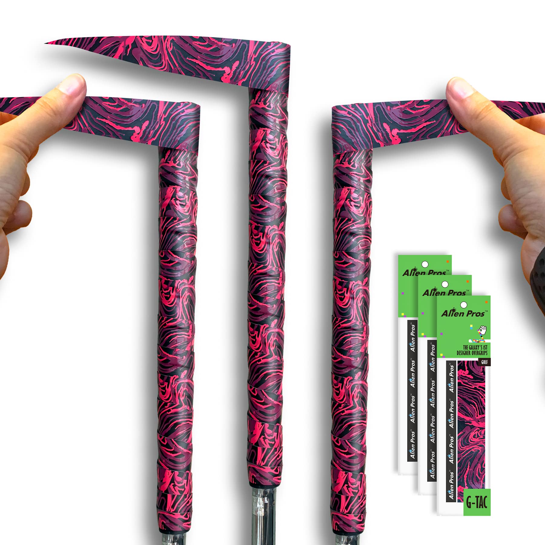 Alien Pros ゴルフラッピングテープ（3個セット）火 - 革新的なゴルフクラブグリップソリューション-1分以内に、新しいグリップに生まれ変わります。画像