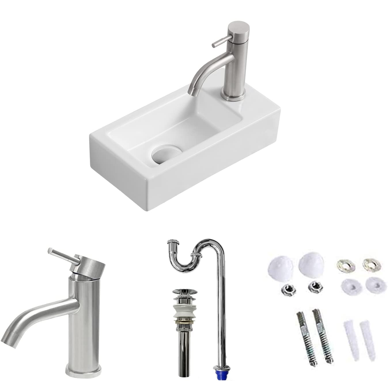 【Sトラップ排水セット付き】 手洗い器 壁掛け 手洗いボウル 壁付け型 375*185*95mm おしゃれ 手洗器 コンパクト 小型洗面ボウル ミニ型 洗面台 陶器 手洗い台｜THRSparkle