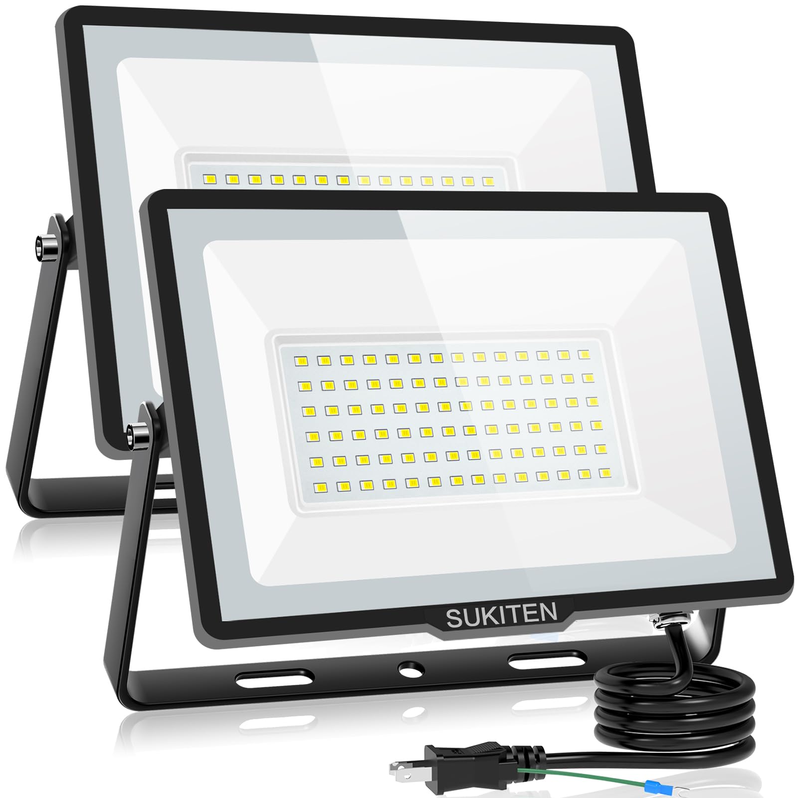 【不思議なことの明るさ・省ワット数】SUKITEN 写真用照明 led 戸外 御役目灯 100W 2個仕掛ける 15000lm 100V 極薄型 IP66雨合羽 6500K 昼光色 高明快さ 高放熱 120°広角 写真用照明ledともし火 暮夜御役目 工事一こま 工事用ともし火 パーキング場 車宿り バス発着場 BBQ用 呼びもの灯 屋内照明装置 どしゃ降り/豪雪相応う エクステリア・ガーデンファニチャー-門扉-玄関・門用エクステリア