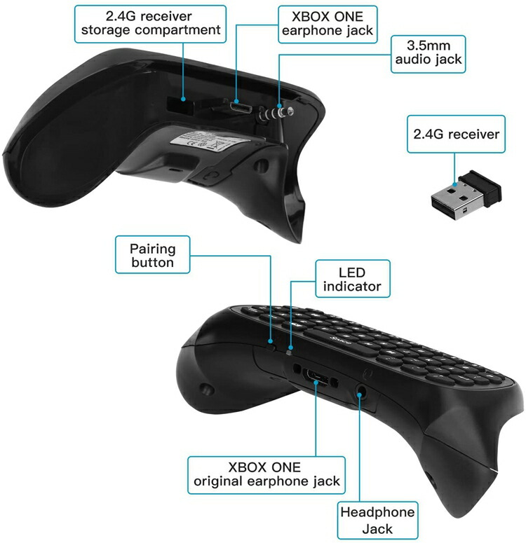 Xbox Serie X/S ミニ キーボード 47キー Xbox One/ Xbox One S/ Xbox one elite コントローラー用  2.4G 受信機 ワイヤレス式 無線 チャットパッド 47キー バックライト付き 超小型 多機能ボタン ミュート&マイク機能が付き 