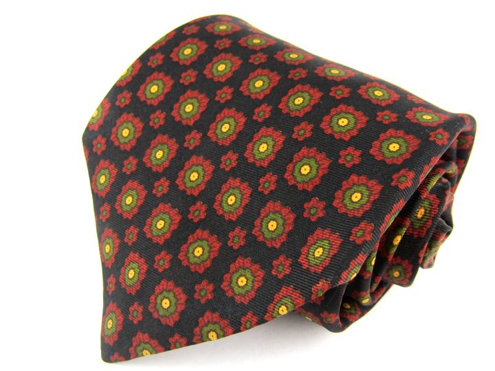 【美品】バレンシアガ ネクタイ ブラック グレー 植物柄 光沢 高級【日本製】 シルク100％】グレンチェック ネクタイ（47-06NI19-204