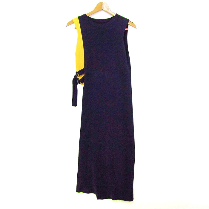 【39％OFFクーポン配布中 7/19 20:00～7/26 01:59】ダイアグラム ニットワンピース ノースリーブ ブランド トップス レディース 36サイズ ネイビー&times;イエロー Diagram 【中古】｜Thumbs-up