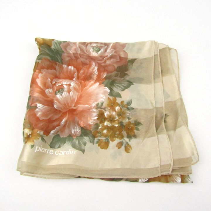 ピエールカルダン　シルク　ストール　ドット　花柄　スカーフ　絹　SILK ピエールカルダン シルク ストール ドット 花柄 スカーフ 絹