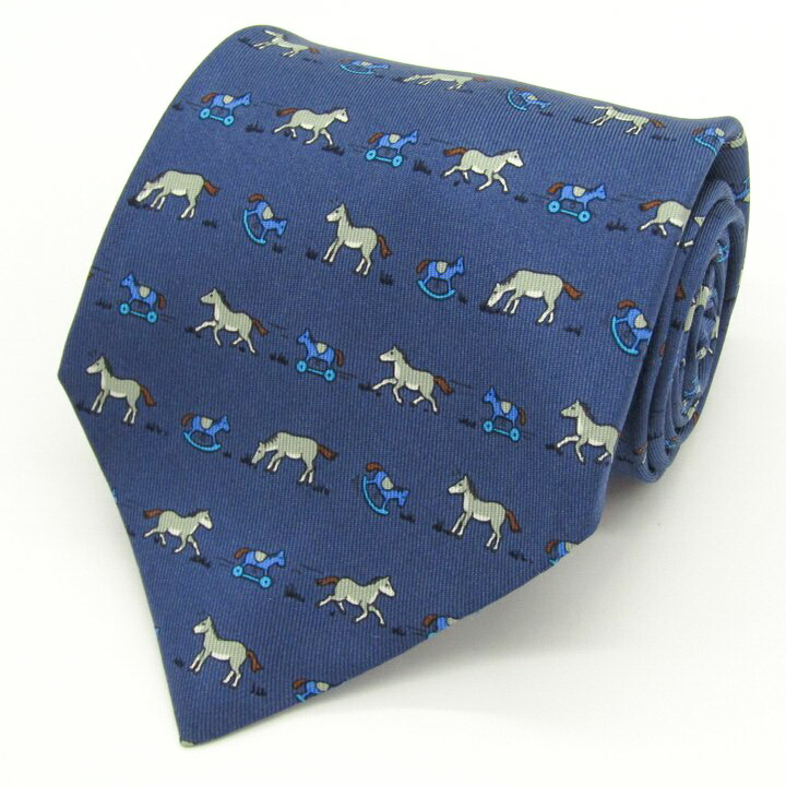 ほぼ新品未使用　HERMESエルメス　ネクタイ　動物柄　総柄　箱付き　馬　競走馬 HERMES エルメス かわいい動物柄ネクタイ 馬 騎手 オレンジ色