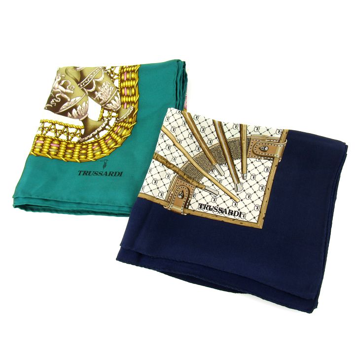 楽天市場】トラサルディ シルク スカーフ 大判 ネイビー×ホワイト 豪華