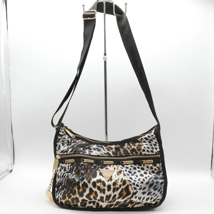 レスポートサック ジョイリッチ コラボ ショルダーバッグ レオパード ヒョウ柄 鞄 ブランド レディース ブラック LeSportsac 【中古】