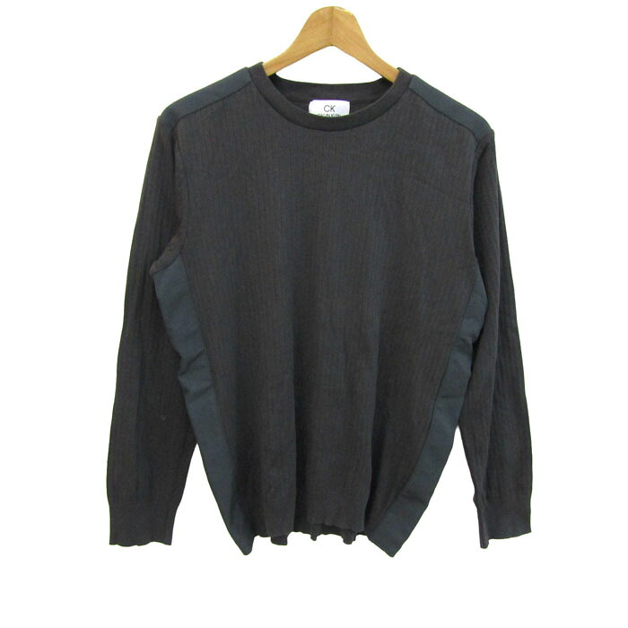 カルバンクライン ニット トップス 長袖 クルーネック コットン セーター メンズ Mサイズ ブラック Calvin klein 【中古】｜Thumbs-up