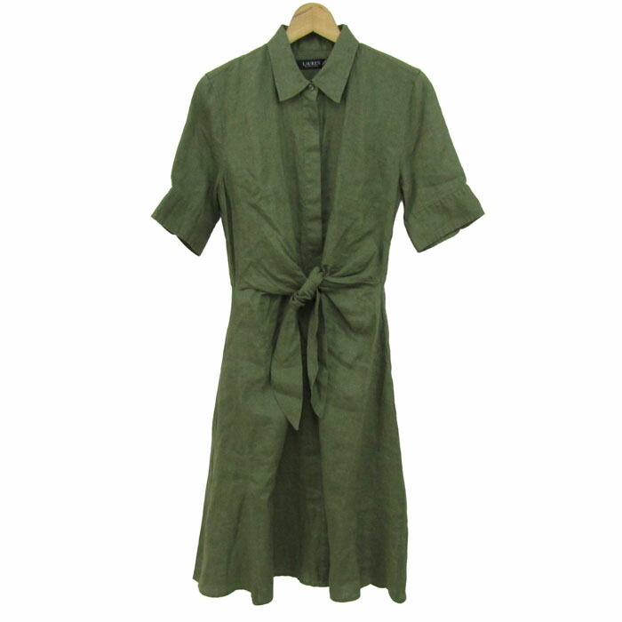 【39％OFFクーポン配布中 7/19 20:00～7/26 01:59】ローレンラルフローレン ロングワンピース トップス 半袖 リネン 未使用品 レディース 6サイズ カーキ LAUREN RALPH LAUREN 【中古】｜Thumbs-up
