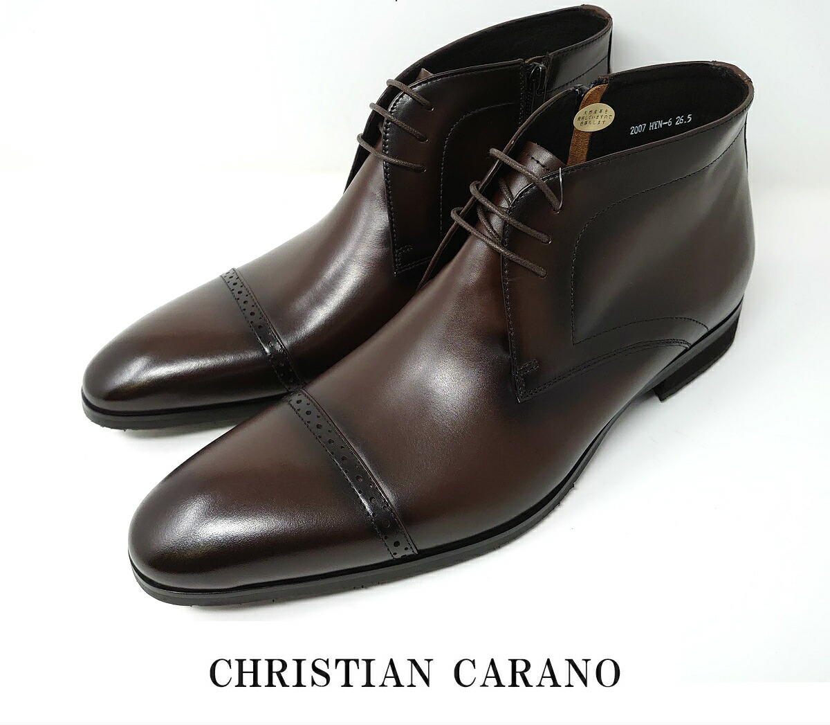 防滑底　日本製　本革　ビジネスドレス　Carano　レザー　3E　シューズ　Christian　ストレートチップ　撥水加工　送料無料　チャッカブーツ　HYN-6　メンズブーツ　クリスチャンカラノ