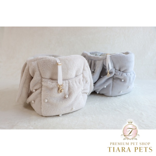 ミムット mimtto Eco-fur bag with pearls - M大きさ【小型犬 犬用 キャリーバッグ 消音装置 セレブ】