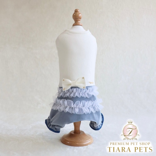 ミムット mimtto Layered tulle and denim jumpsuit【小型犬 犬服 トップス ロンパース 衣装 セレブ】