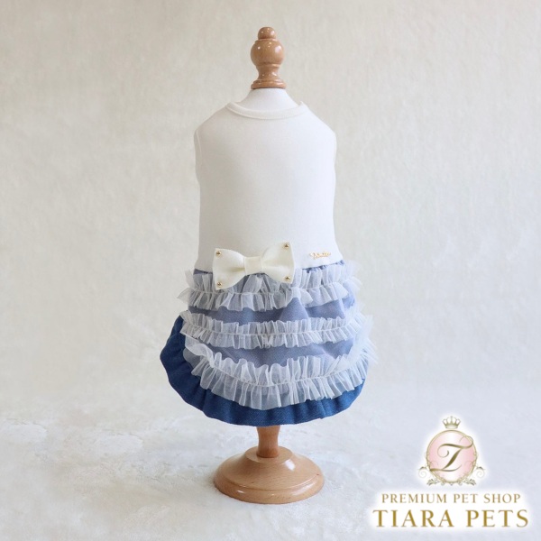ミムット mimtto Layered tulle and denim dress【小型犬 犬服 トップス ロンパース 衣装 セレブ】