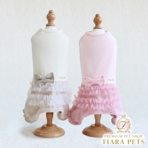 ミムット mimtto Layered tulle and jersey jumpsuit【小型犬 犬服 トップス ロンパース 衣装 セレブ】