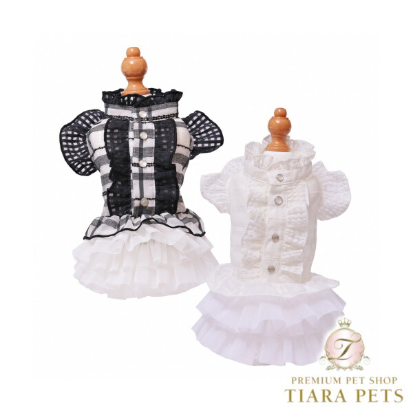 ゴッドピヴァ GODPIVA モノトーンフリルチェックワンピース【小型犬 犬服 衣裳 御召しもの セレブ】