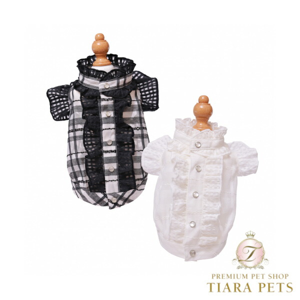 ゴッドピヴァ GODPIVA モノトーンフリルチェックブラウス【小型犬 犬服 トップス トップ セレブ】