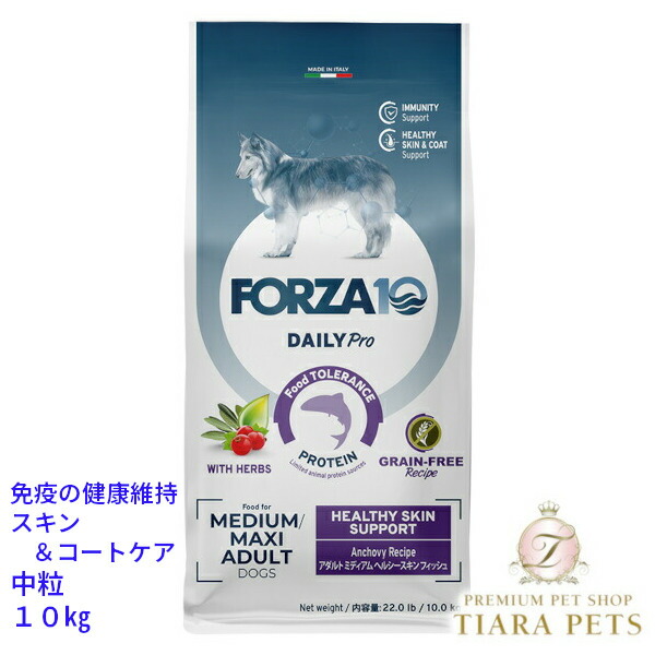 【5のつく日は尖んがり倍!!】フォルツァディエチ FORZA10 Daily Pro 成年者 並み並み ヘルシースキン 魚族 中粒 10kg【犬用 成犬 予防注射 思わしい守りつづける 素はだ＆厚地の外套 世話をする ドッグフード 素っ気ないボンネット 中粒 10kg】