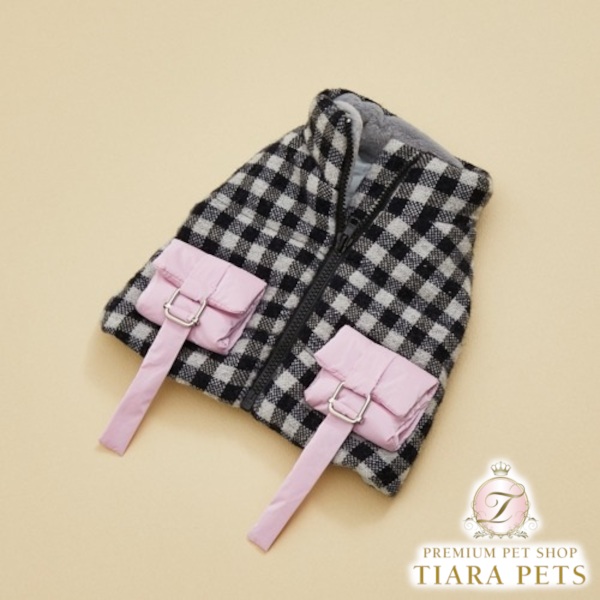 【最大3,000円OFFクーポン配布中★ポイント2倍】ルイスドッグ louisdog Black Gingham Padded Vest【小型犬 犬服 アウター ジャケット ベスト セレブ】｜TIARA PETS