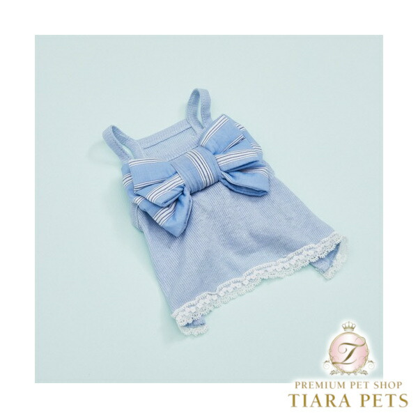 ルイスドッグ louisdog Big Bow Sleeveless/Blue Silk【小型犬 犬服 トップス ノースリーブ 貯蔵タンクとっ始め セレブ】