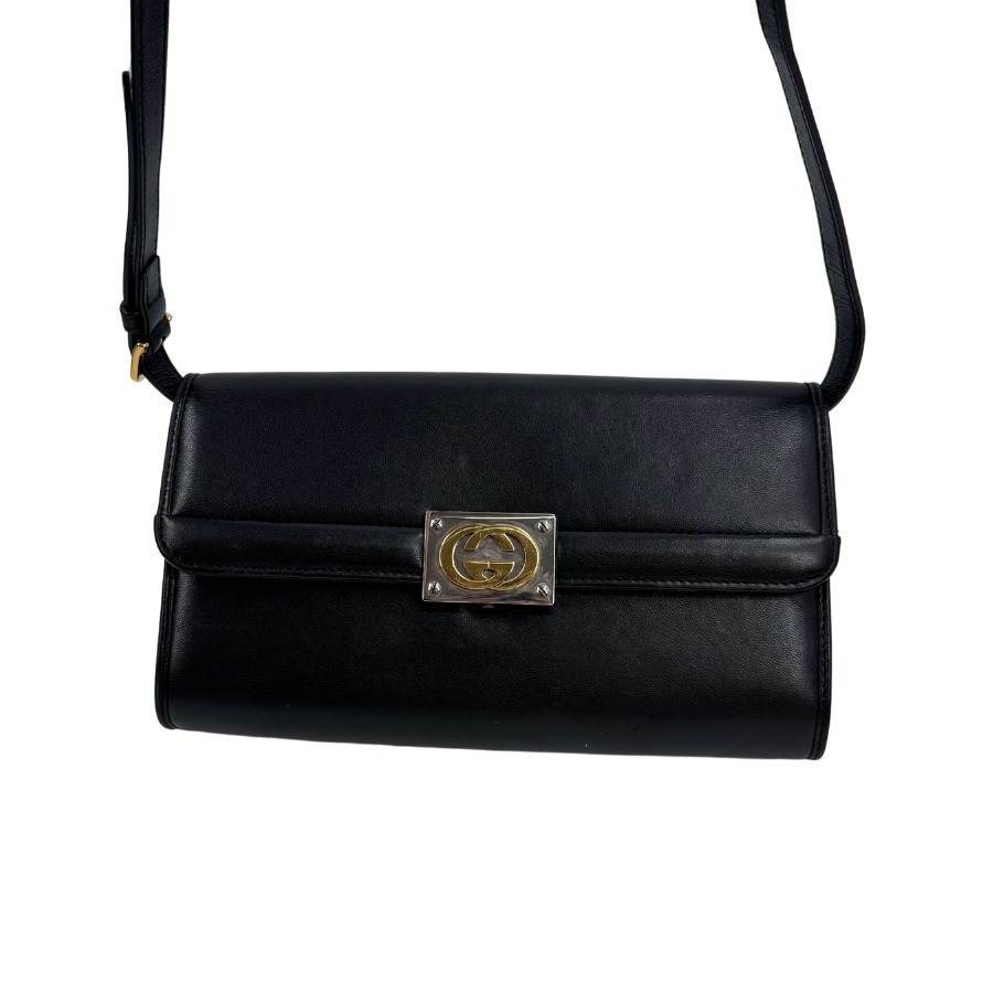 【中古】GUCCI グッチ インターロッキング なめし革 ショルダーバッグ
