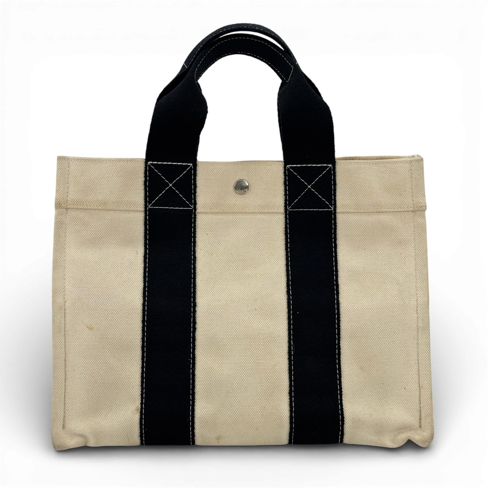 【中古】HERMES ホワイト ブラック ボラボラMM ハンドバッグ