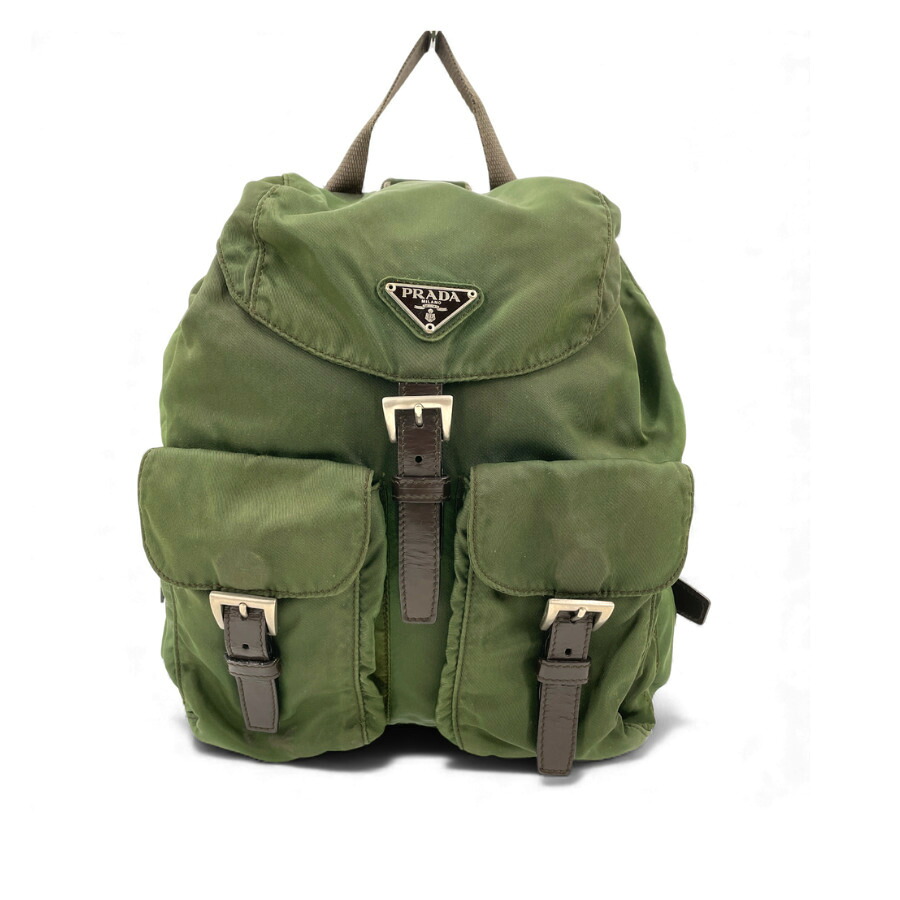 【中古】PRADA プラダ テスート ナイロン リュックサック バックパック カーキ 三角ロゴ レディース メンズ