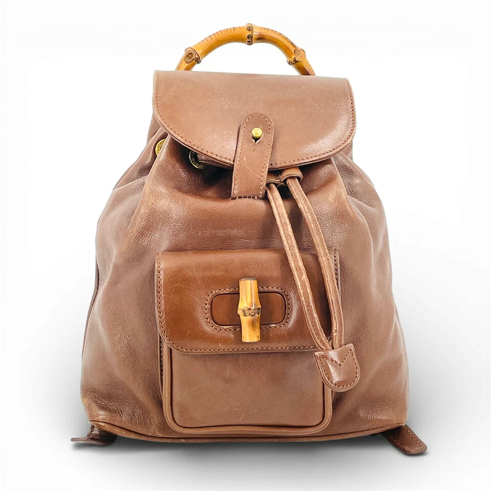 【中古】GUCCI ブラウン レザー バンブー レディース バックパック