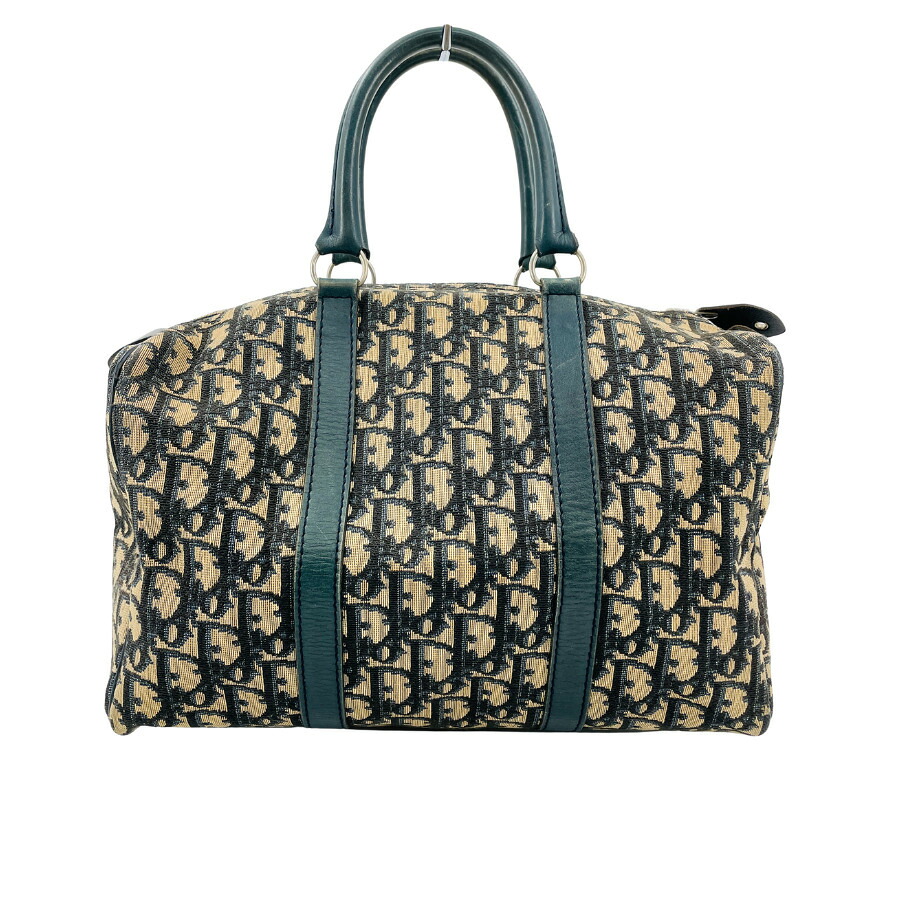 【中古】Christian Dior クリスチャンディオール トロッター ボストンバッグ ハンドバッグ ネイビー レディース