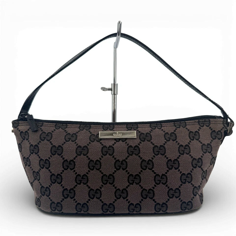 【中古】GUCCI GGキャンバス ブラック/マルーン アクセサリー ポーチ