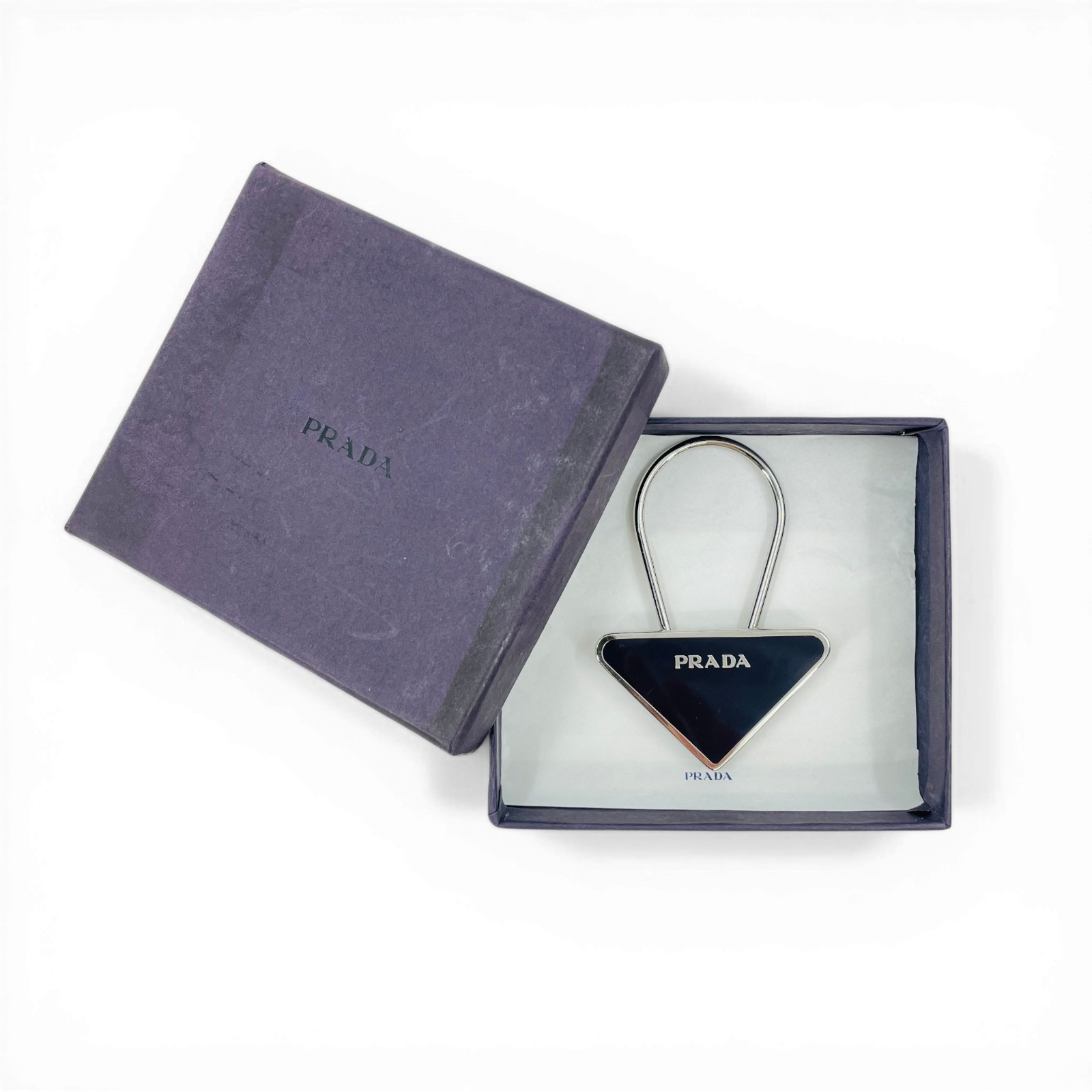 【中古】PRADA トライアングルロゴ シルバーキーリング