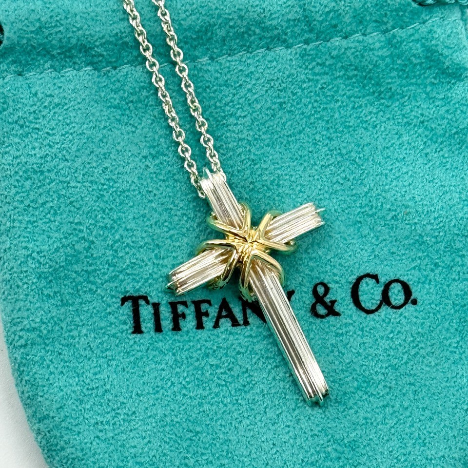 【中古】TIFFANY ネックレス シルバー 925 750 シグネチャー クロス ペンダント チェーン 26,780円