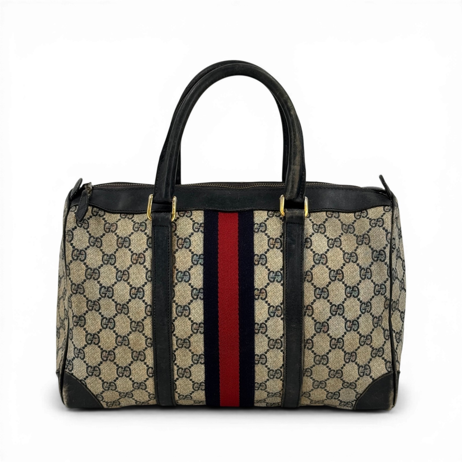 【中古】GUCCI GGスプリーム シェリー酒伝達ルート ベージュ ボストンバッグ