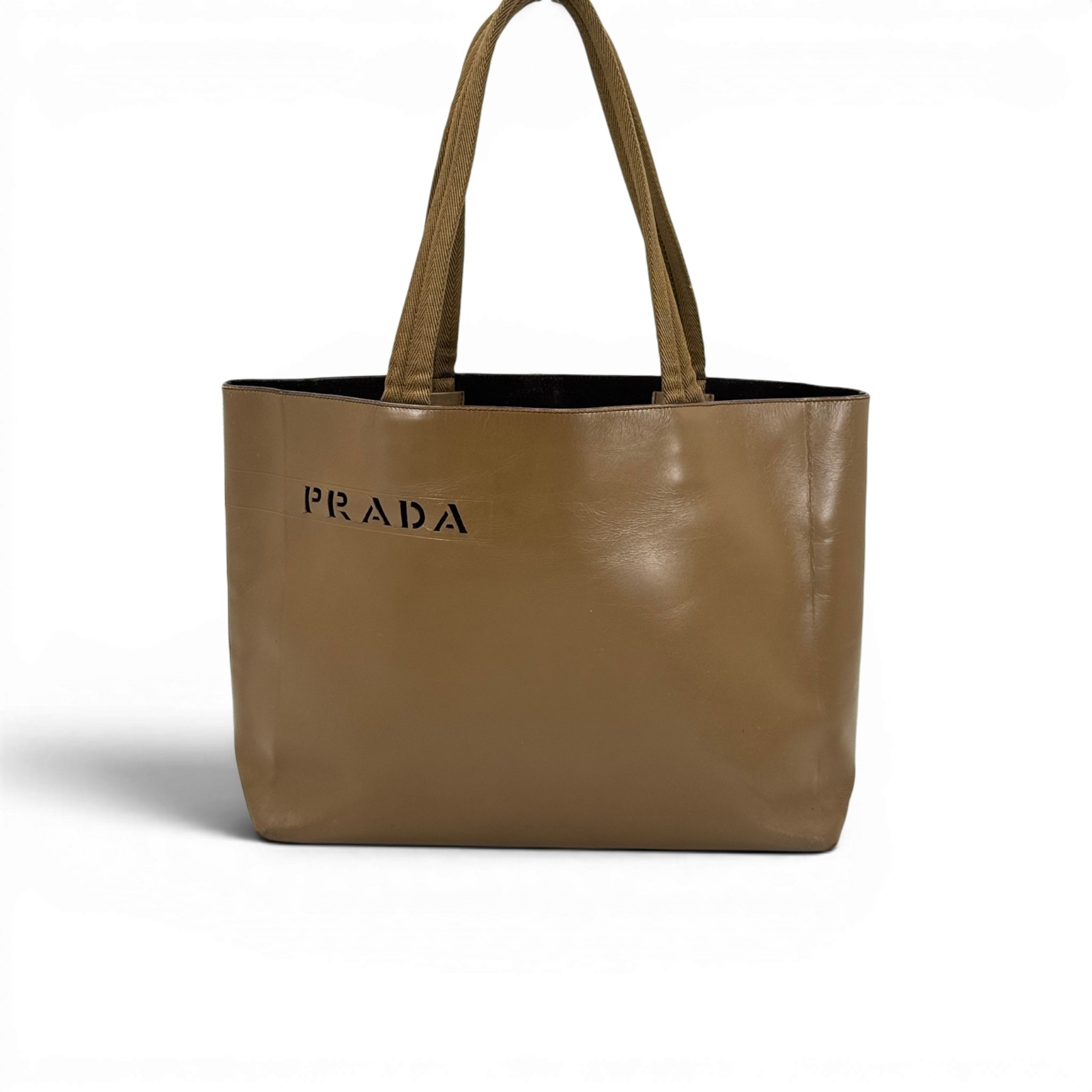 【中古】PRADA ヴィンテージ 切り立てるロゴタイプ 赤銅色 なめし革 トート ショルダーバッグ