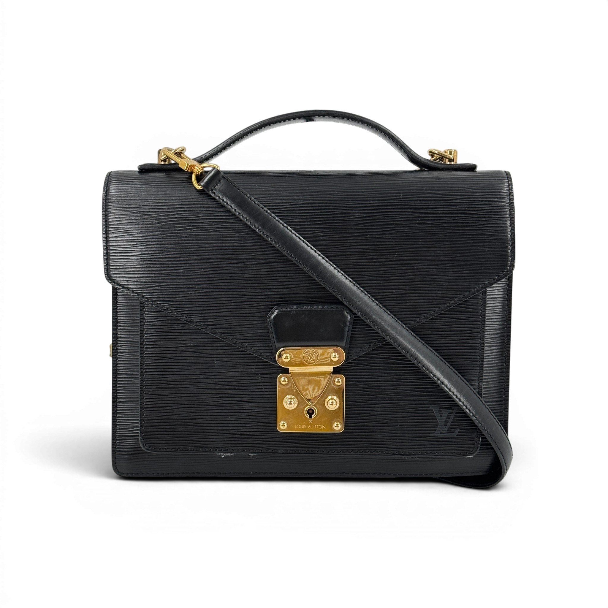 【中古】LOUIS VUITTON モンソー エピ なめし革 黒いこと 2Way ハンドバック 肩肉 M52122
