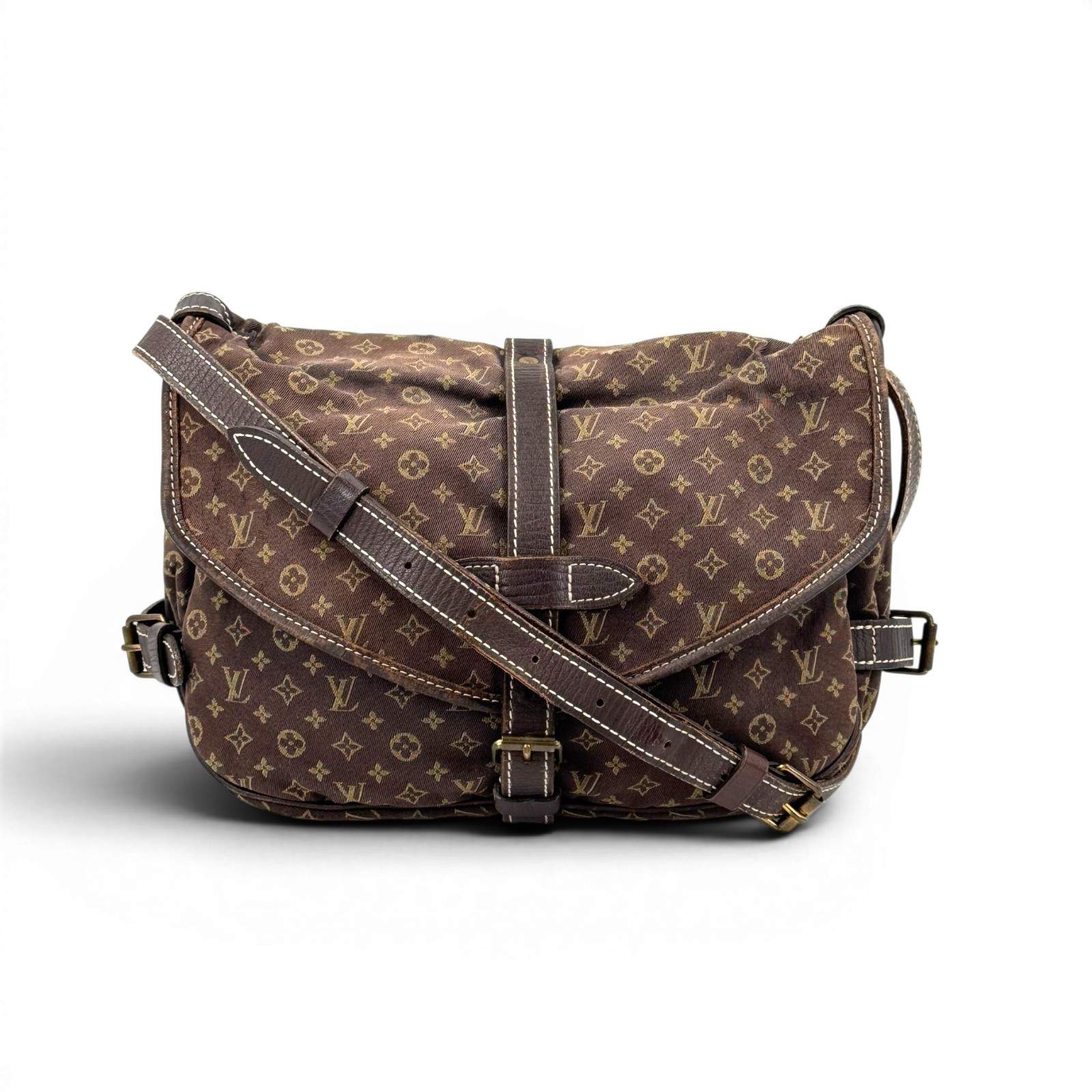 【中古】LOUIS VUITTON ソミュール30 モノグラム ミニリンキャンバス エベヌ ショルダーバッグ M95227