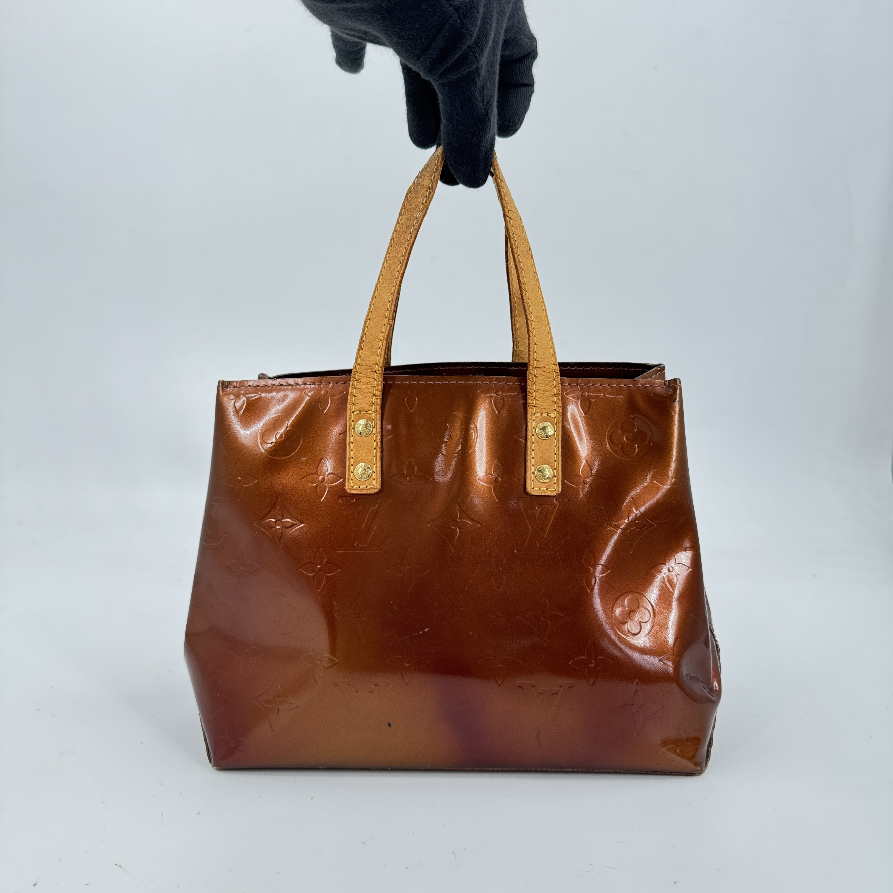 【中古】LOUIS VUITTON リードPM ヴェルニ レザー ブロンズ ハンドバッグ M91145｜Tibi Trunk　店