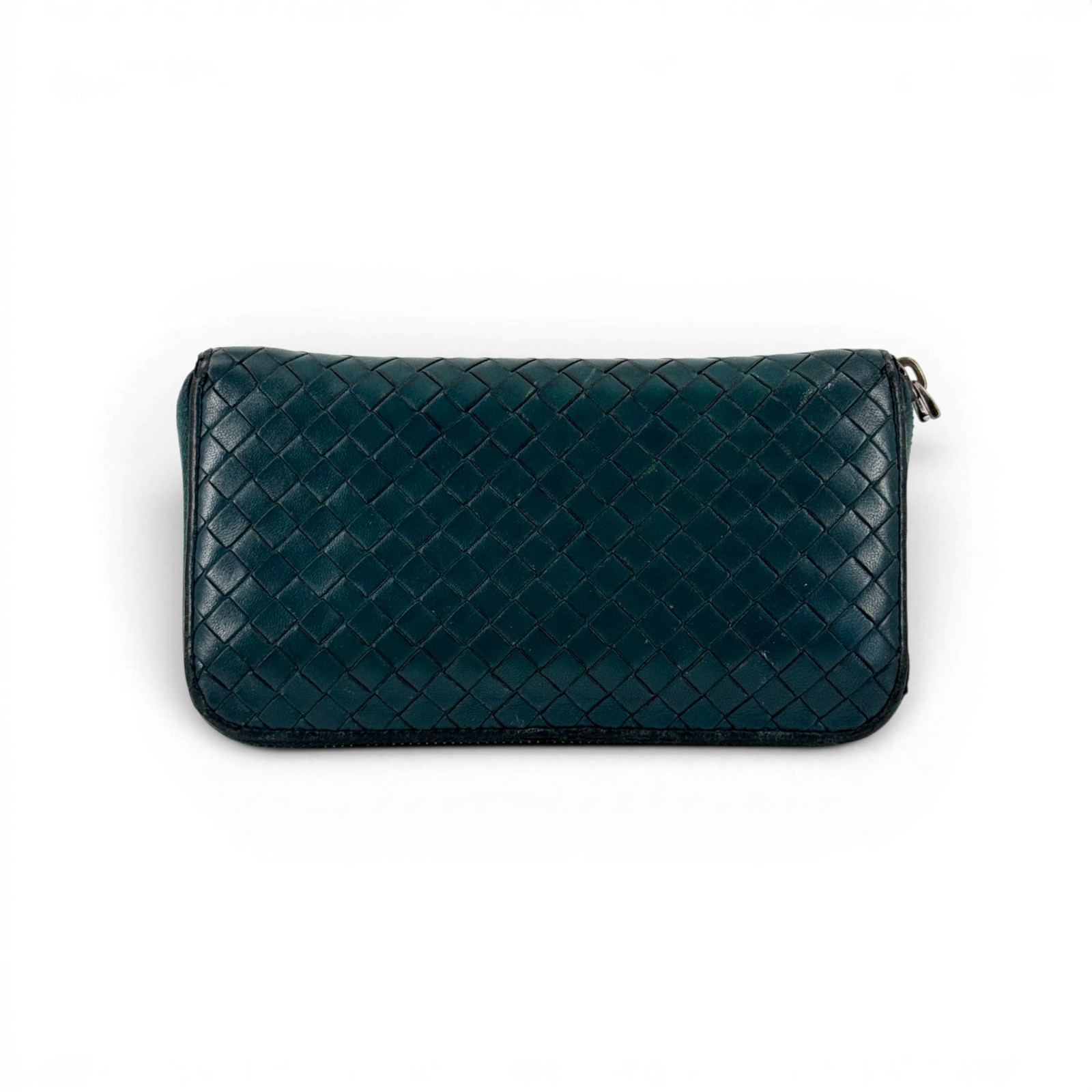 【中古】BOTTEGA VENETA イントレチャートレザー ダークグリーン ジップアラウンド 長財布 114076|Tibi Trunk 店