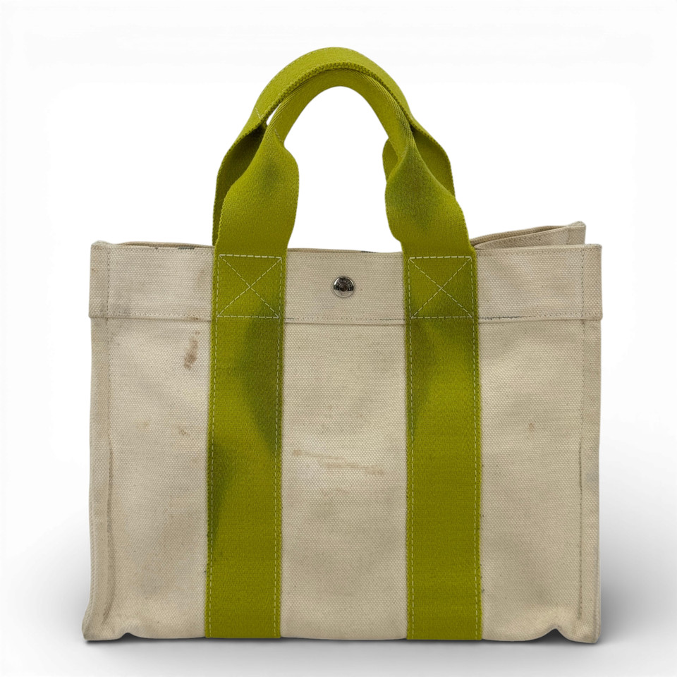 【中古】HERMES ホワイト x グリーン ボラボラMM ハンドバッグ