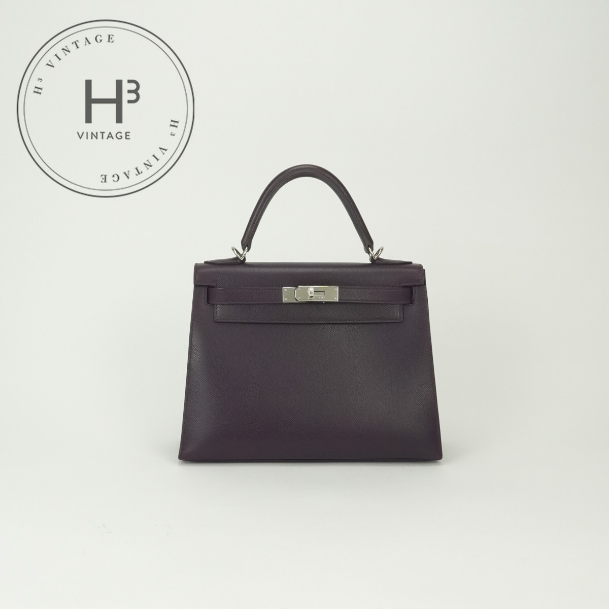 エルメス HERMES ケリー28 ケリー 28 バッグ トートバッグ ショルダーバッグ エプソン レザン Raisin パープル Purple 紫 シルバー金具 ヴォーエプソン ハンドバッグ 2way 外縫い V字金具｜H3（エイチスリー）店