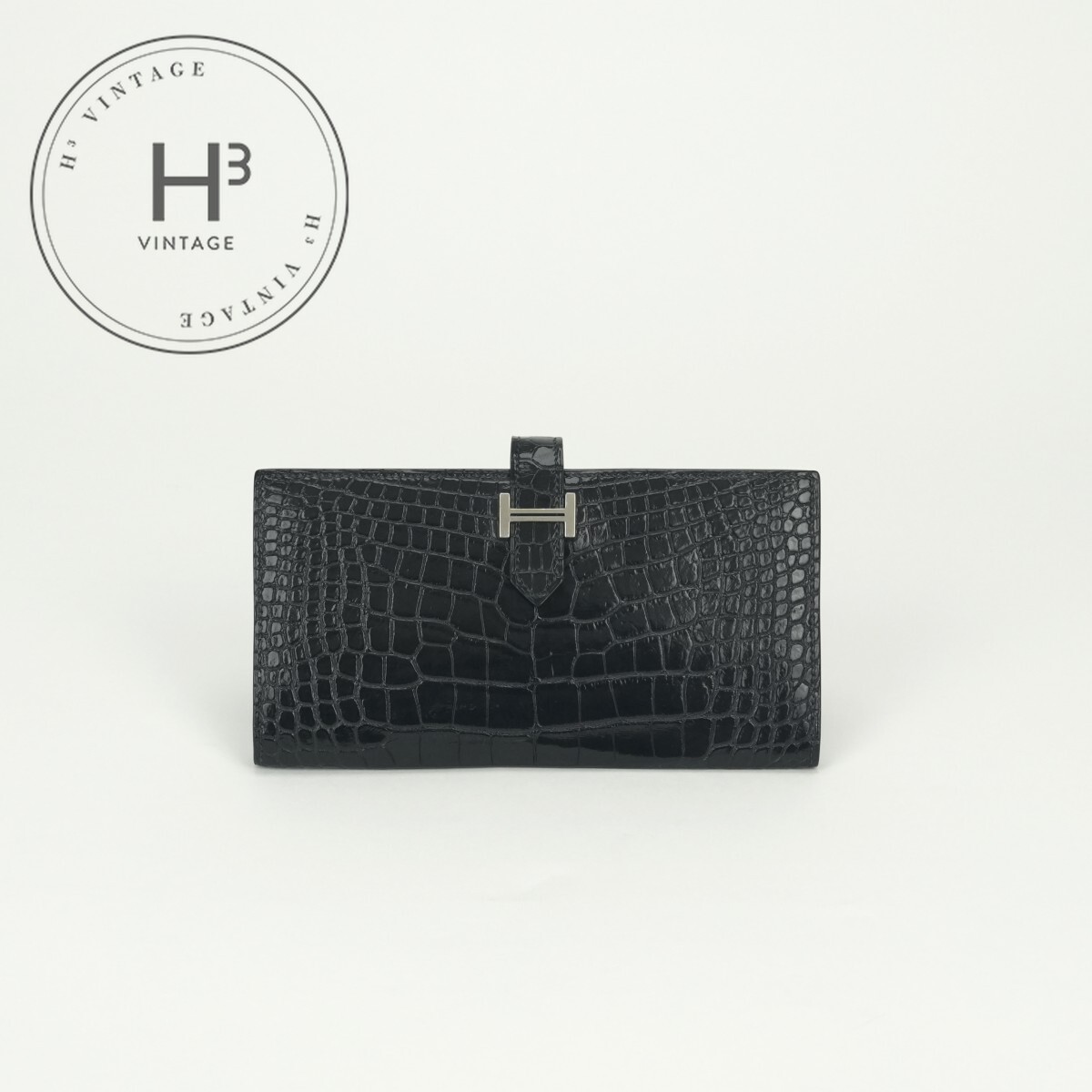 エルメス HERMES ベアンスフレ ベアン スフレ 金入れ 長金入れ ロングウォレット アリゲーター クロコダイル ブルーインディゴ BlueIndigo 青碧 Blue 青 紺 しろがね色金具 異国的