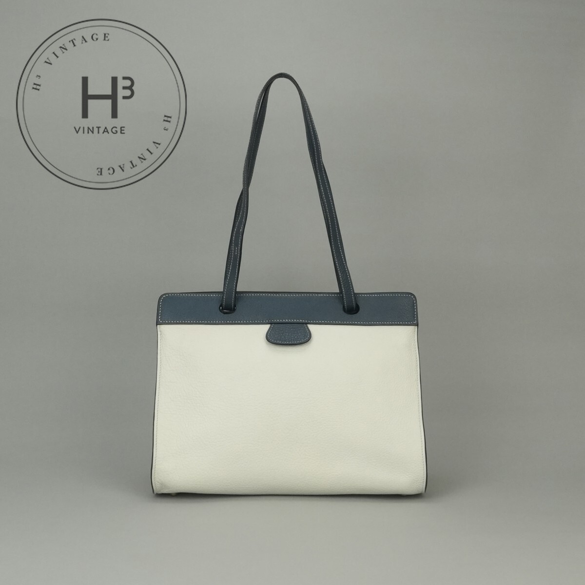 エルメス HERMES ミュゾー 御徒面子 トートバッグ 峡湾 白いこと White 米国海軍 Navy 薄墨色 Gray 白 紺 ゴールド金具 ハンドバック トリコロール 2way