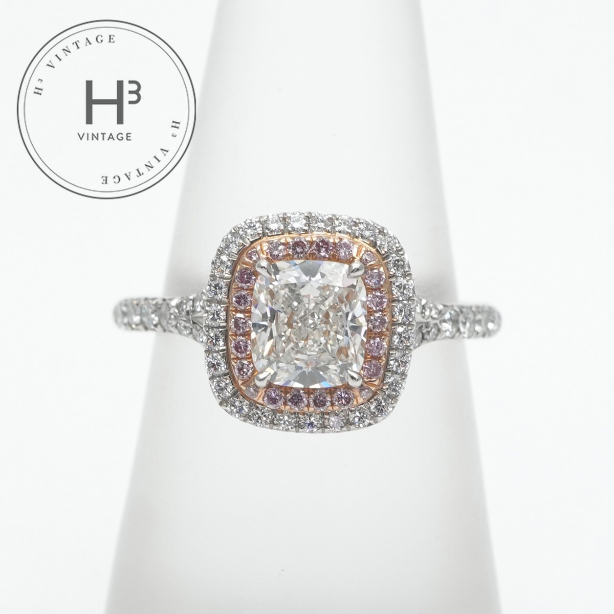 ティファニー TIFFANY&Co. クッション カット エンゲージメント リング ピンク ダイヤモンド プラチナ ソレスト リング 指輪 750PG/Pt950 ピンクゴールド 婚約指輪　エンゲージリング｜H3（エイチスリー）店