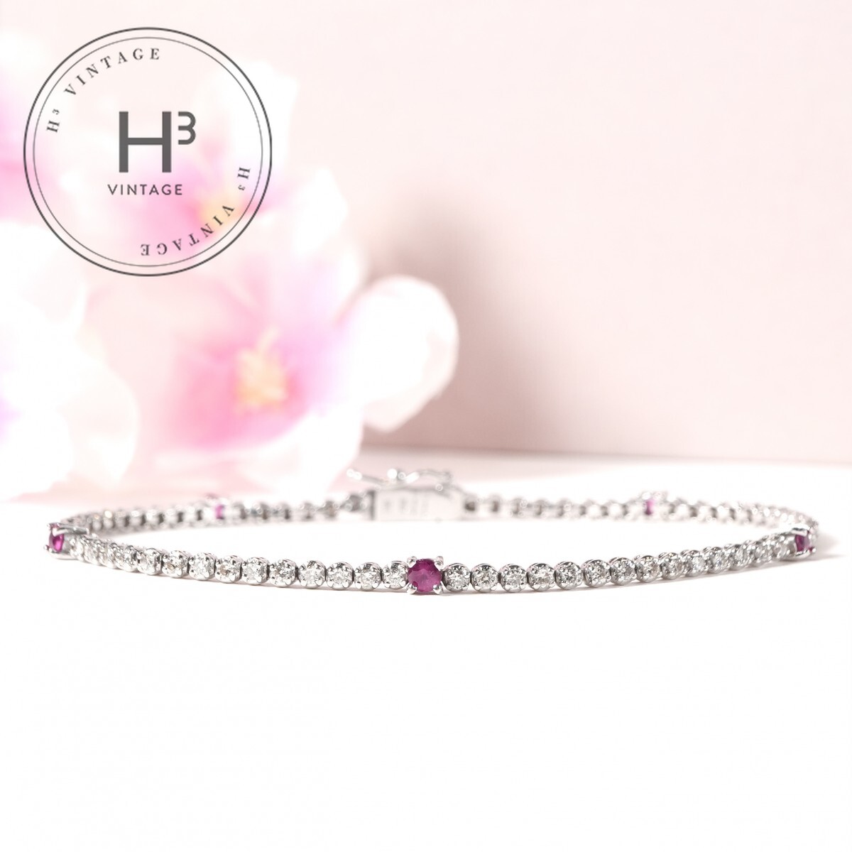 ルビー 0.40ct ダイヤモンド 0.92ct K18WG ブレスレット バングル カフ｜H3（エイチスリー）店