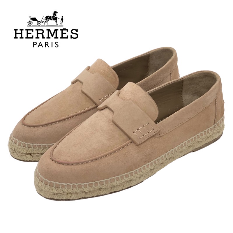 エルメス HERMES トリップ ローファー フラットシューズ 靴 シューズ エスパドリーユ ロープソール スエード ベージュ ギフト プレゼント 送料無料