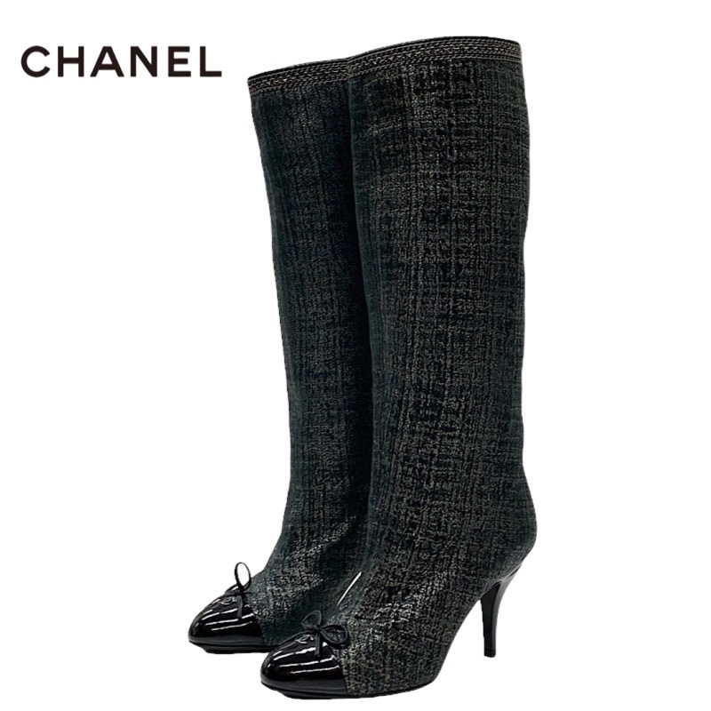 【美品】CHANEL シャネル ココマーク レザー ロングブーツ ブラック CHANEL シャネル 靴 ココマークロングブーツ レディース39C